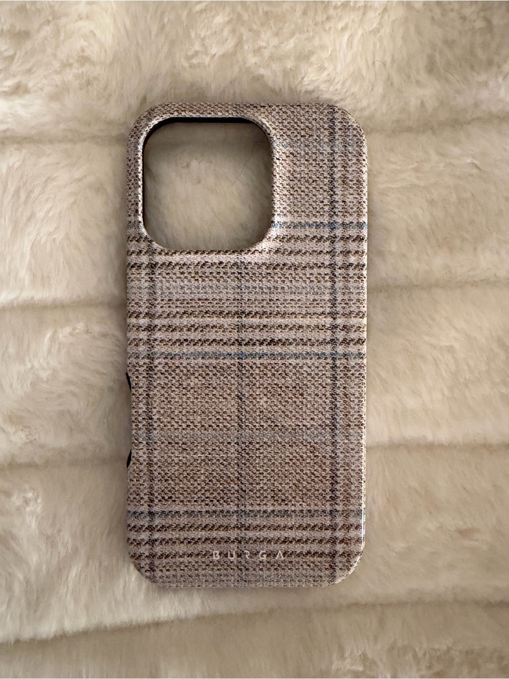 Beige / Brown Plaid Fabric iPhone 16 Pro Case Protective Cover